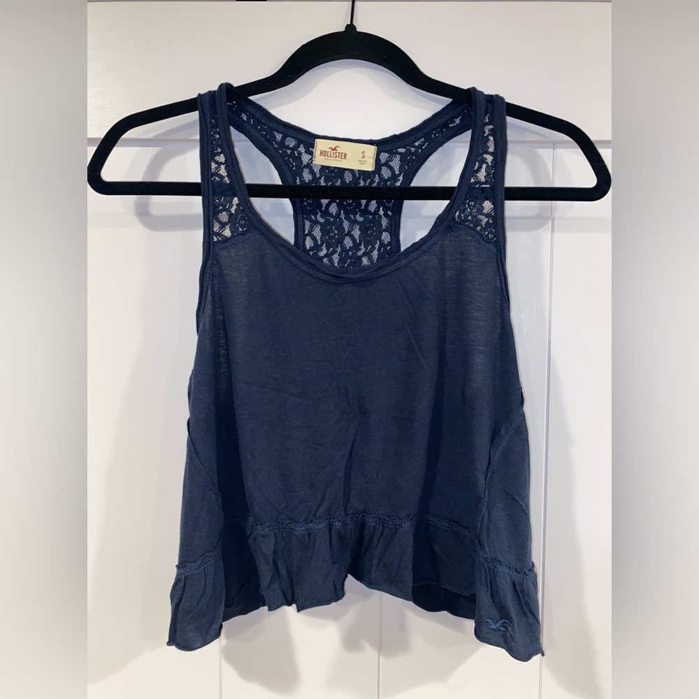 Women’s Hollister Navy Blue Ruffle Lace Open Back Tank Top - Size S